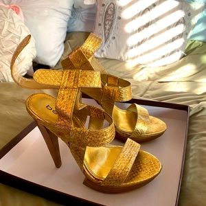 Gold Bebe Evelyn Snake Shoes